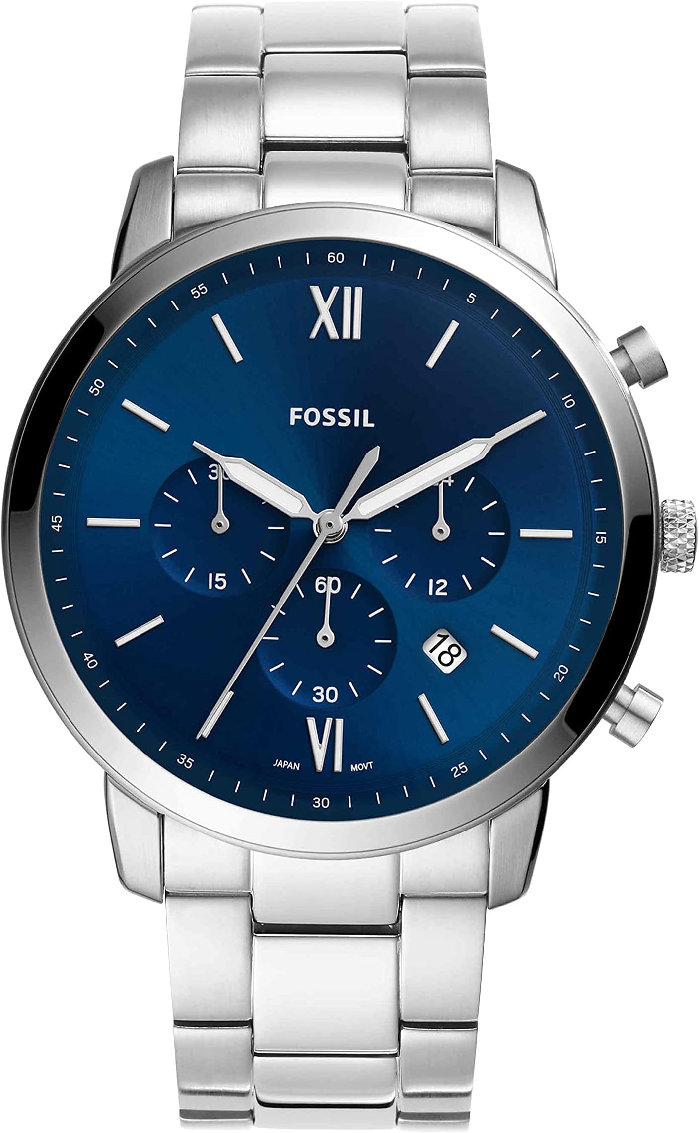 Fossil Men's Neutra Stainless Steel Quartz Chronograph Watch, Silver/Blue Dial, One Size, Neutra