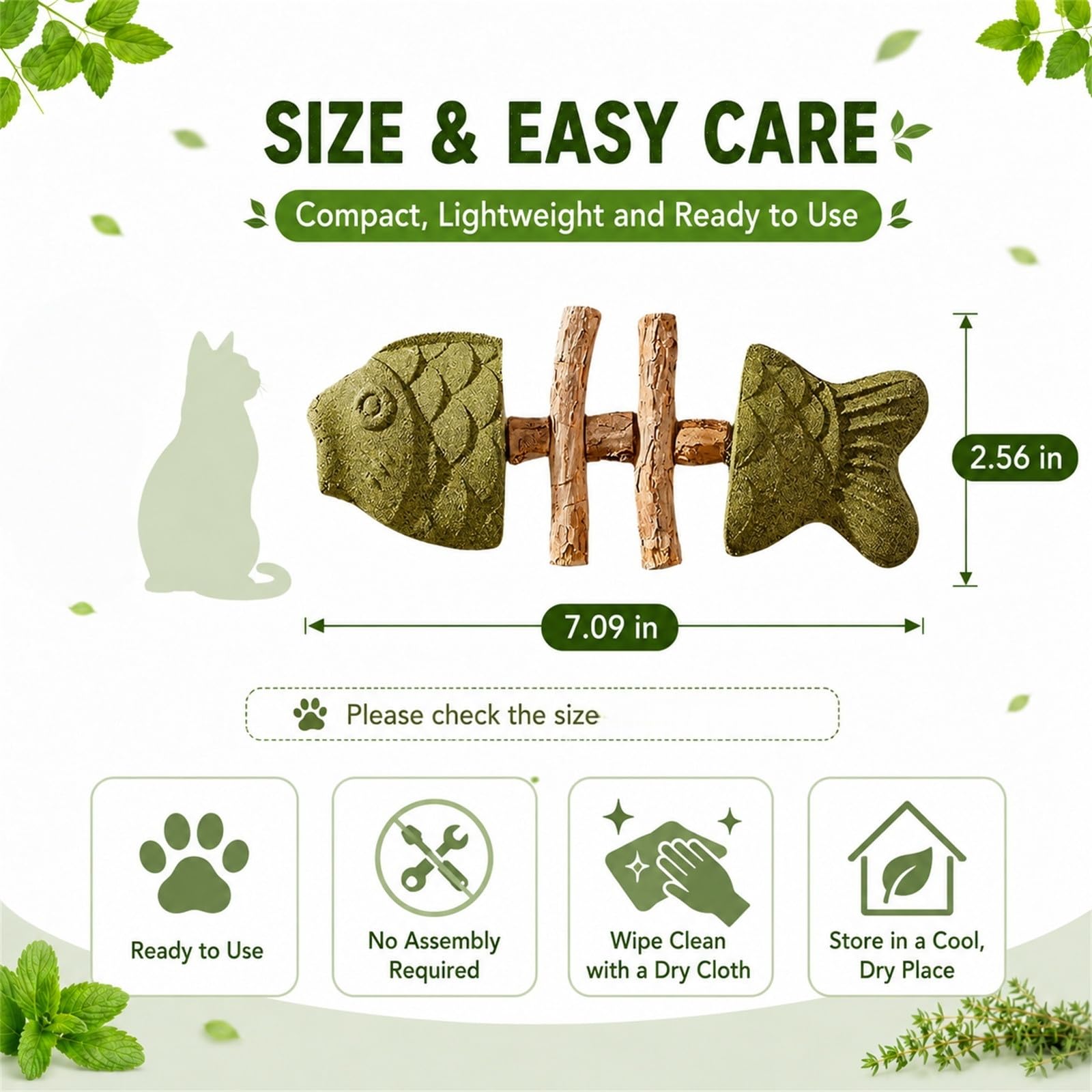 Genérico Fish Bone Cat Chew Toy, Catnip Silvervine Stick, Wooden Fishbone Bite Toy for Indoor Play and Daily Fun (A+B+C)