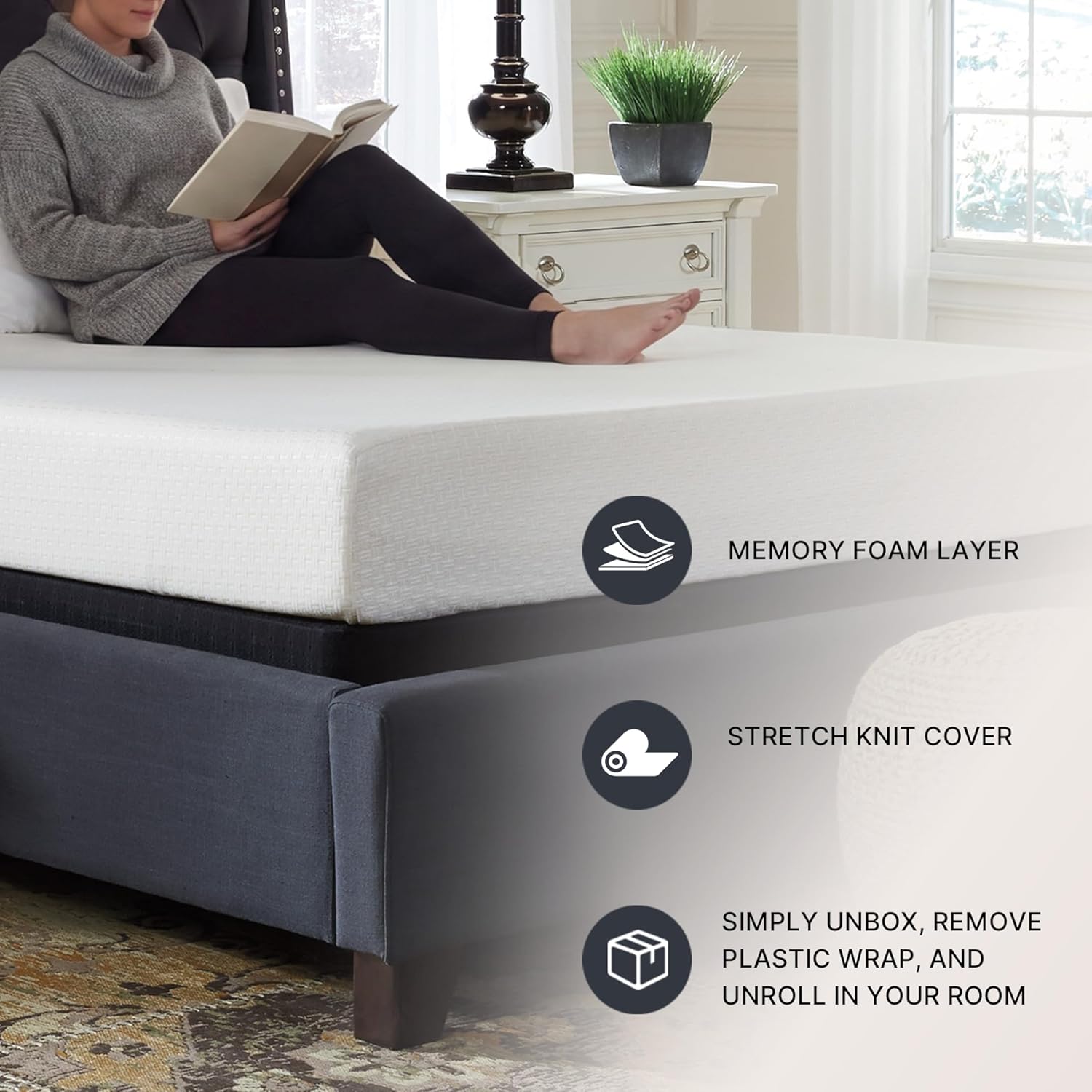 Signature Design by Ashley Twin Size Chime 8 Inch Medium Firm Gel Memory Foam Mattress with Green Tea & Charcoal Extract, Fiberglass Free, Mattress In A Box