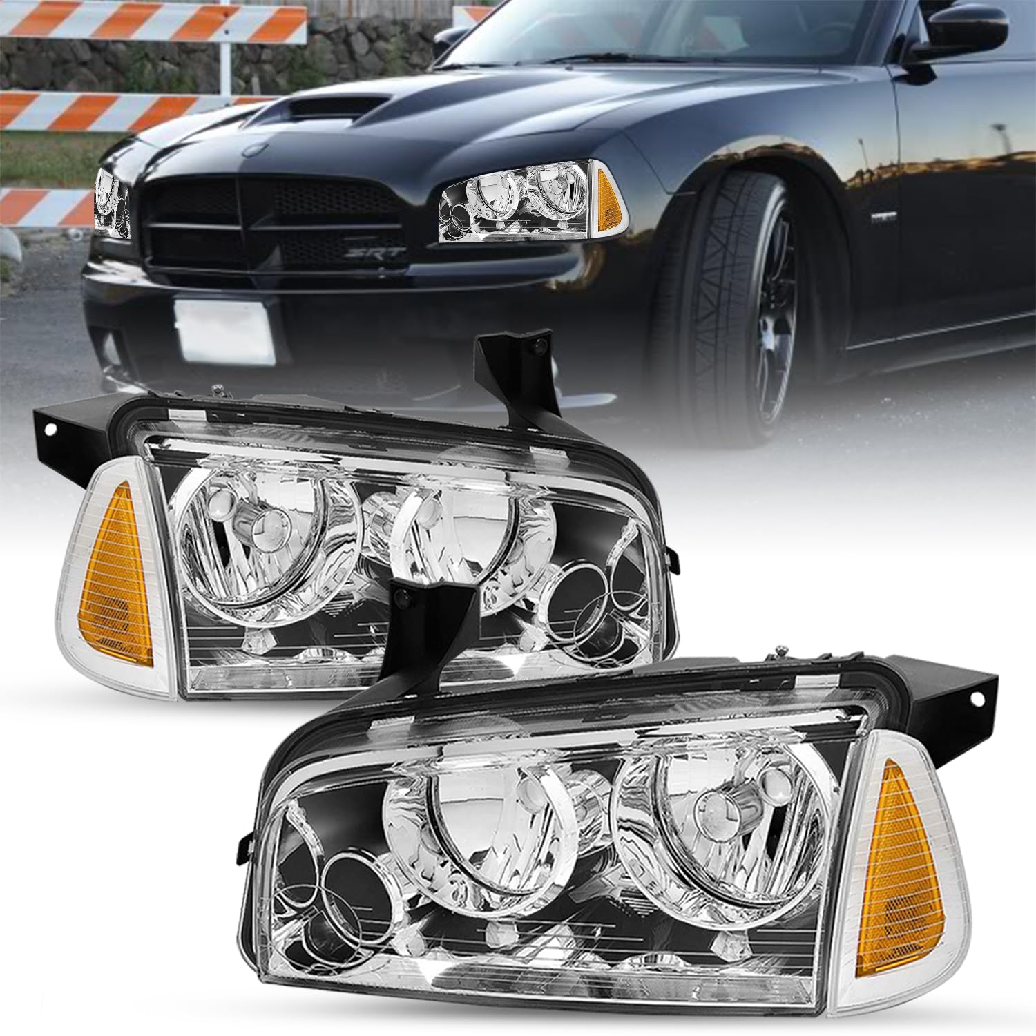 Amazon | SOCKIR ヘッドライトアセンブリ 4個 2006-2010 Dodge Charger