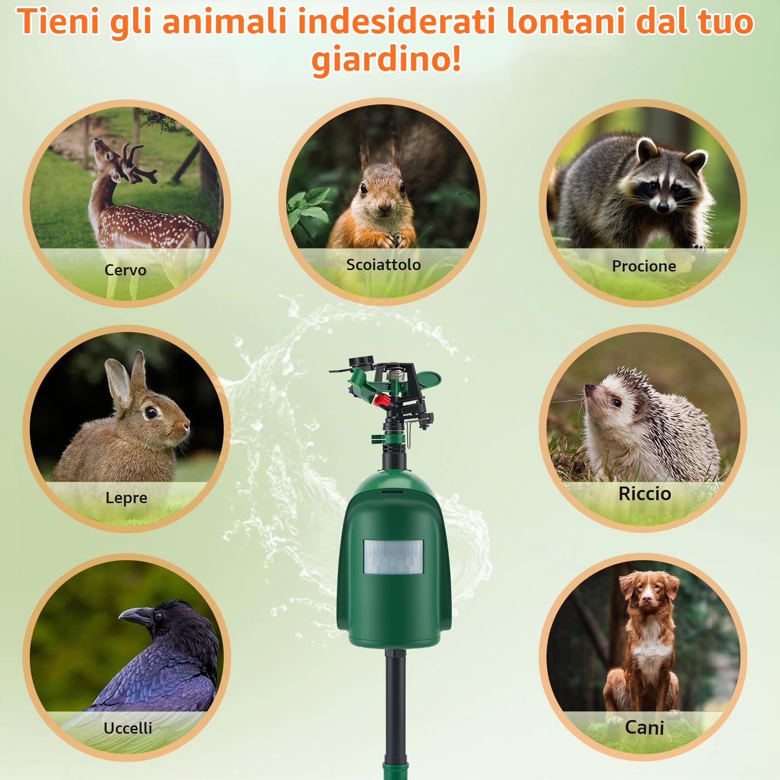 Repellente per getto d'acqua, per uccelli, per giardino e stagno, rilevatore di movimento PIR, portata fino a 10 m, repellente per gatti, ideale per respingere gatti, piccioni, volpi e uccelli