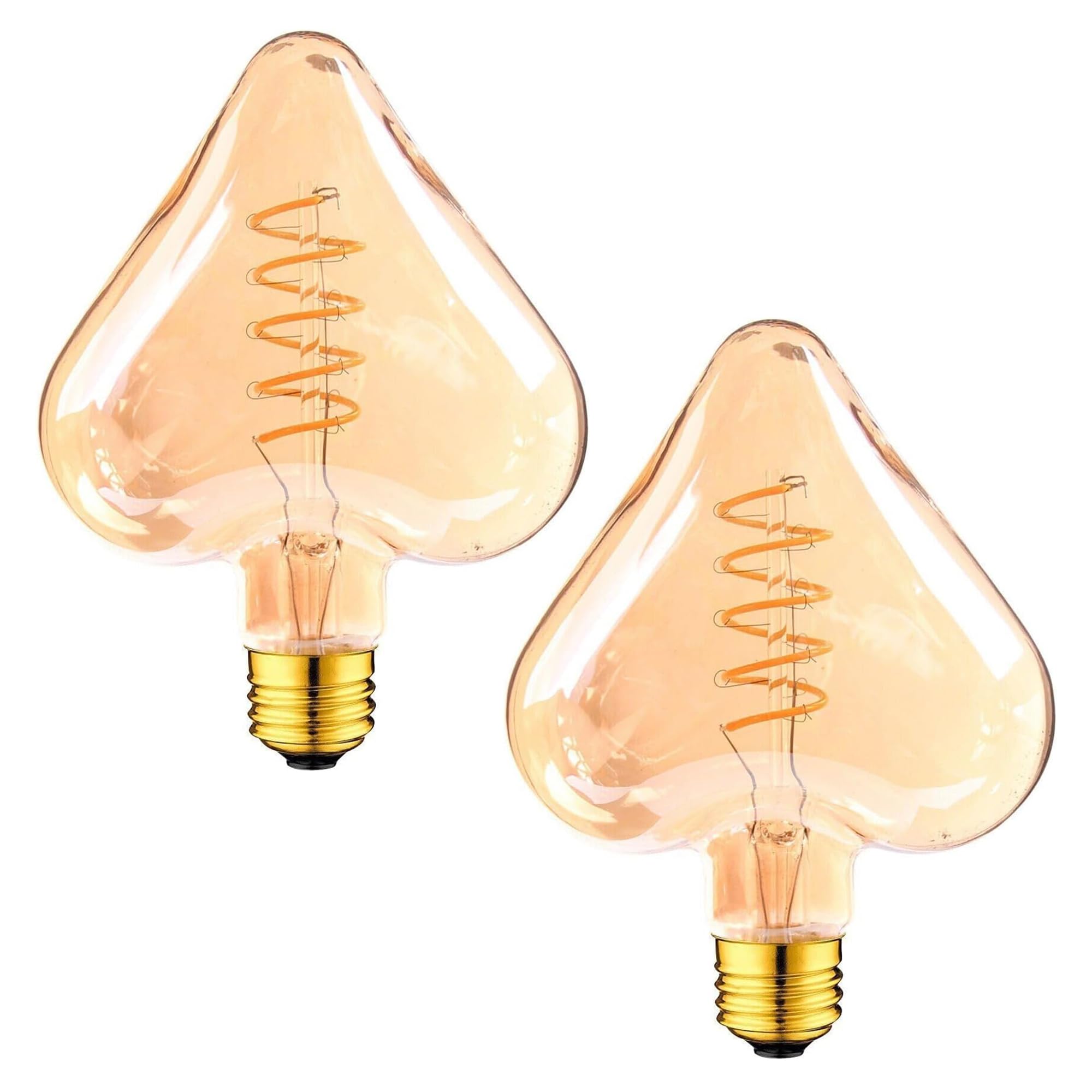 Ledsone 2 Pack Vintage Decorative Led E27 Bulb, Heart Shape 4W 450Lm Non Dimmable, Warm White 2700K Amber Glass, Cri>90 - Pack Of 2
