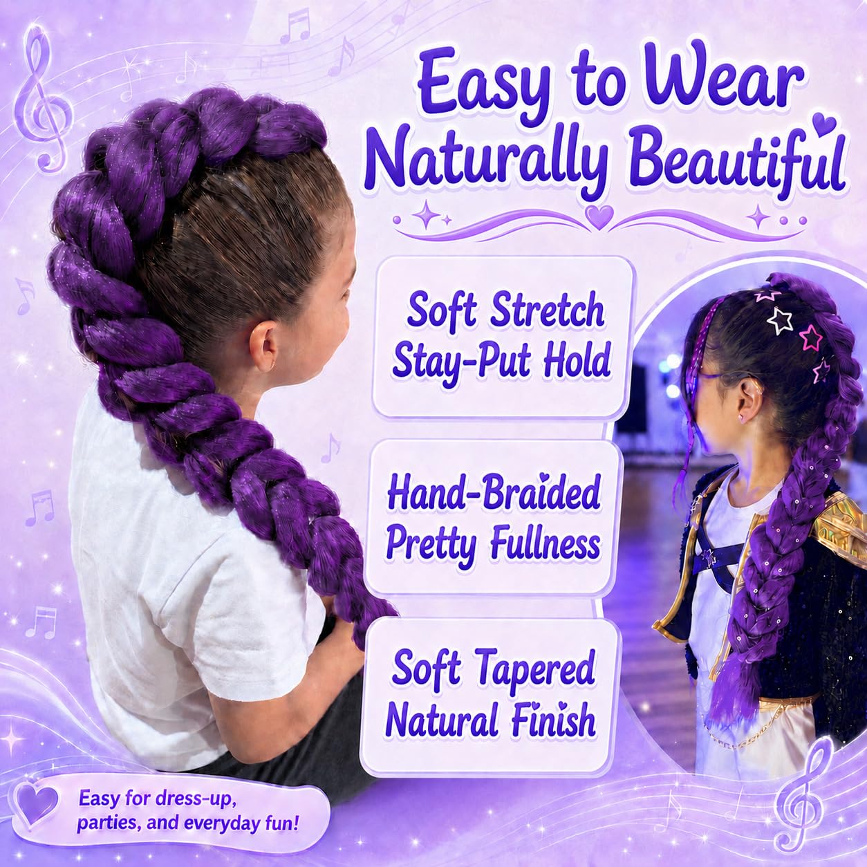 Purple Braided Ponytail Pre-Braided Synthetic Hair 22Inch Easy Tie-on