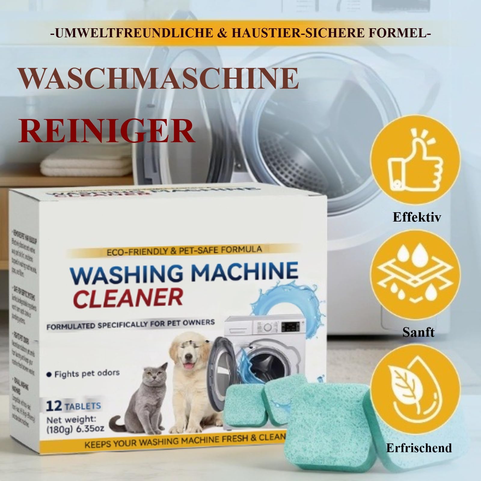 Yonani Waschmaschinenreiniger Pro, 12 Stück, Ideal für Haustierhaushalte (2)