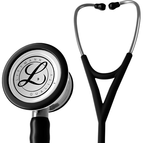 3M Littmann Cardiology IV Stethoscope, 6177C, 27" Black Satin Finish Tube for Added Comfort, Flexibility and Cleanability, Mirror-Finish Chestpiece and Stem, More Than 2X as Loud, Weighs Less