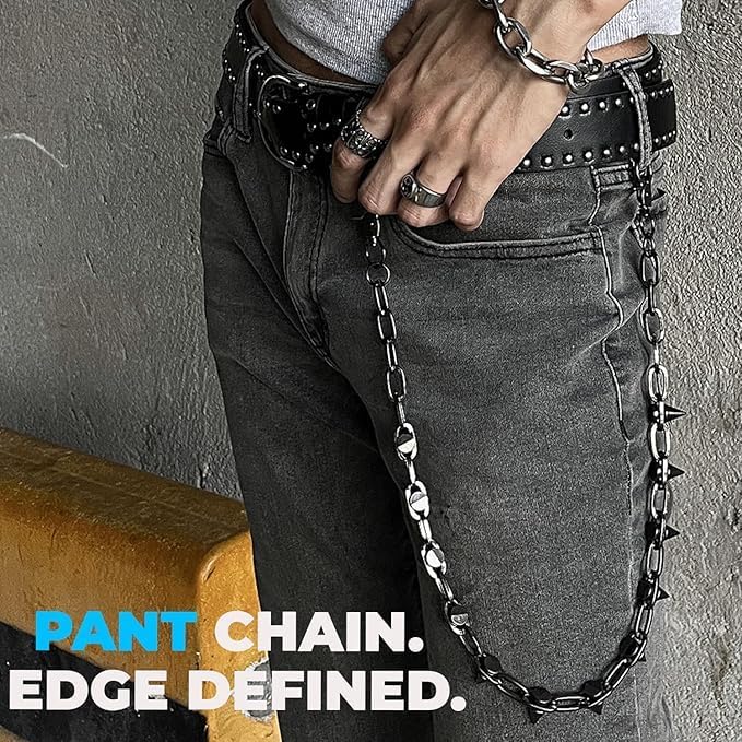 Wallet Chain & Pant Chain – Punk Hip Hop Jeans Chain, Gothic Rivet Biker Accessories for Men Women - Gunmetal Black - Image 4