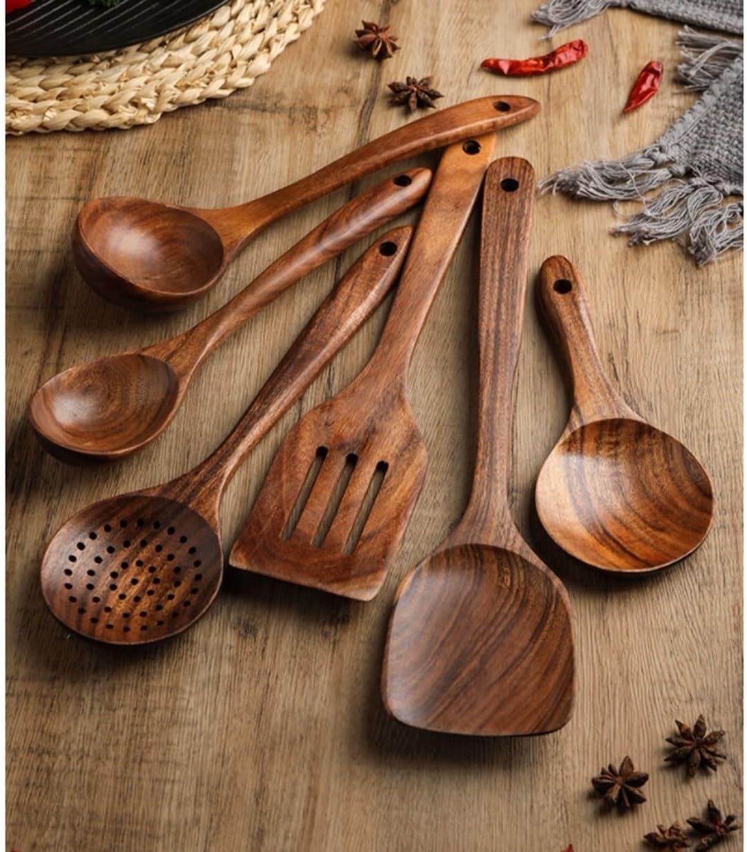Wood Spoons for Cooking Spatulas Kitchen Cooking Utensils 5 Pieces Sets Bakeware Tools