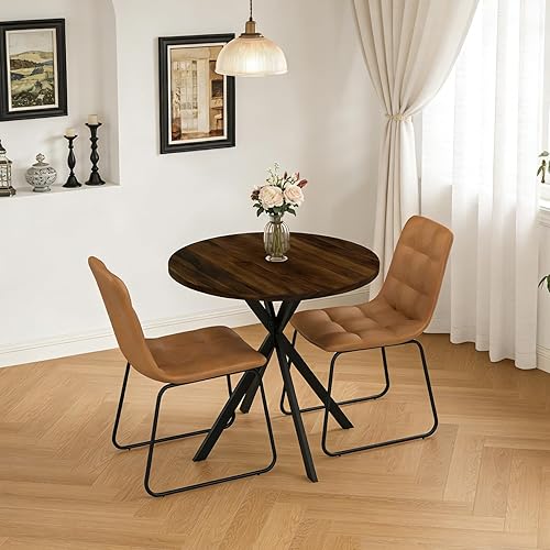 Miniatura 6 de Juego de 2 sillas redondas de mesa de comedor de 31.5 pulgadas para 2, pequeñas sillas de mesa de comedor que ahorran espacio, juegos de comedor