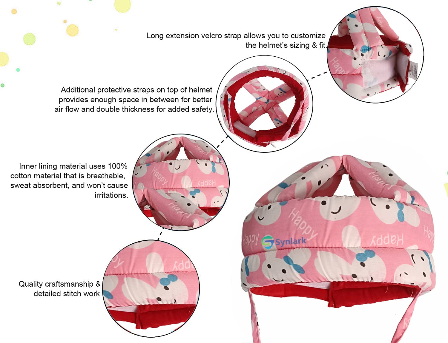 Synlark Baby Safety Helmet, Head Guard & Baby Head Protector for Walking & Crawling for Infants,Kids & Toddlers (Happy-Pink) 1