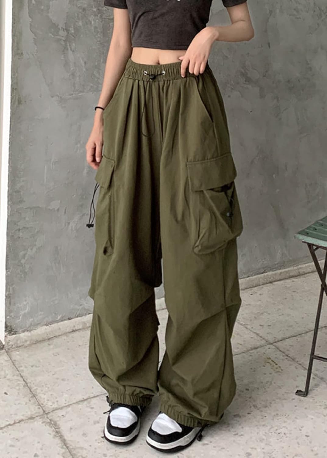 TSMNZMU Womens Baggy Cargo Pants - High Waist Mutil Pocket Loose Fit Parachute Trousers - Y2K Casual Hiking Climbing Pants