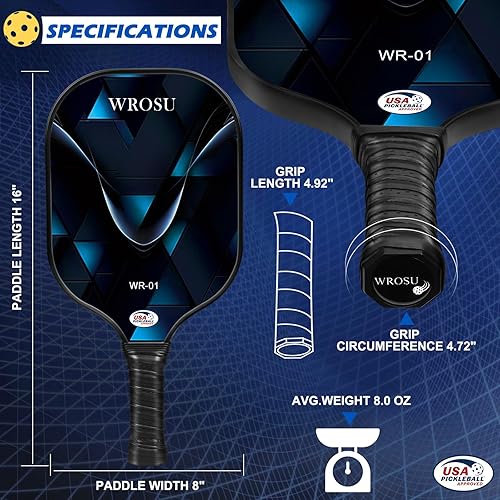 Miniatura 6 de Carbon Fiber Pickleball Paddles Set of 4 or 2 Rackets,USAPA Approved Pickleballs Equipment with Balls,Bag,Accessories,Carbon Fiber T300 Lightweight