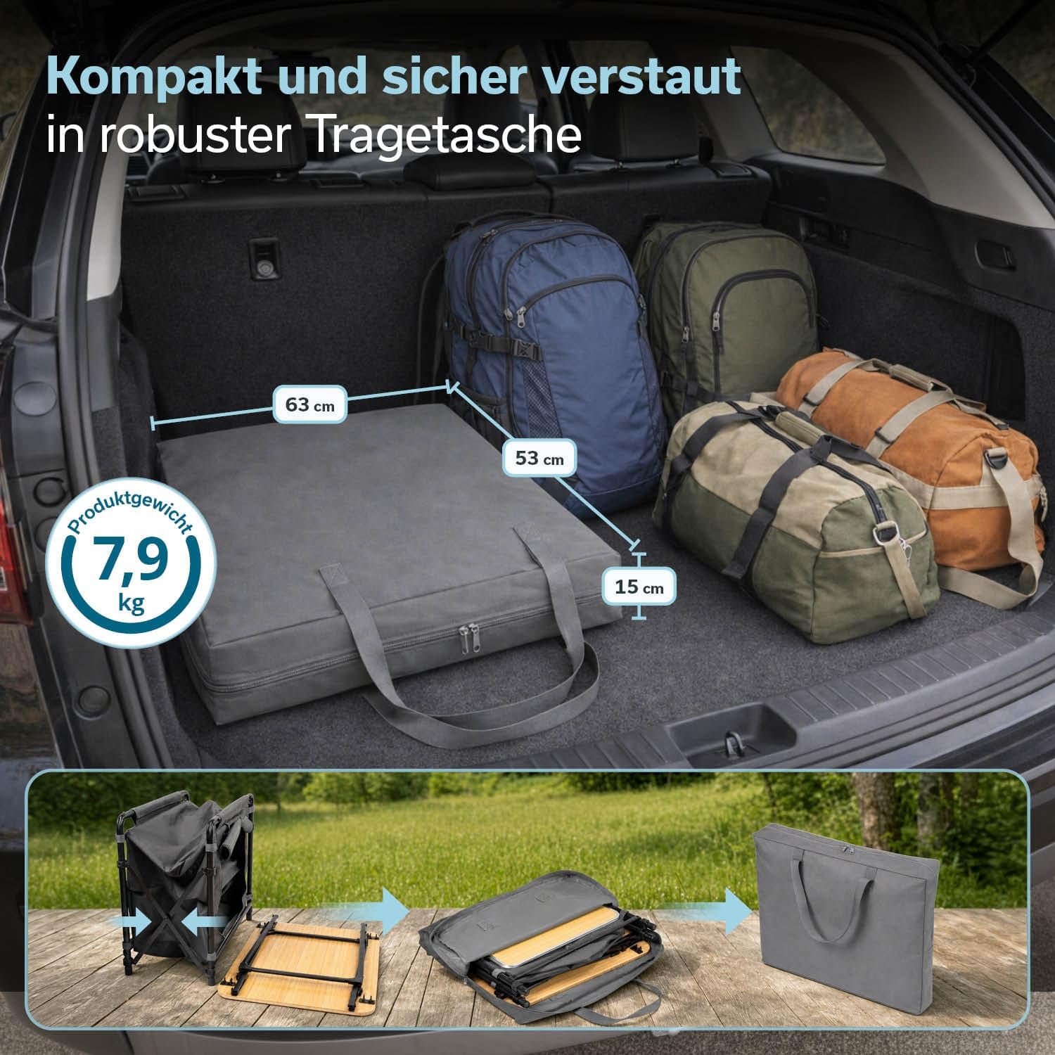 Skandika Campingschrank Skogard | 3-in-1 Design, Bambus Arbeitspatte, Outdoor Schrank faltbar, 2 Einlegeböden, Tragetasche | Klapptisch kompakt, Campingküche, Outdoor Küche, Camping Zubehör, Zelt