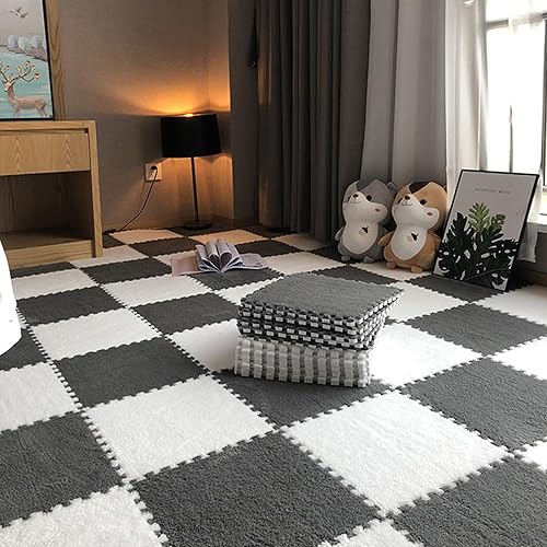 Miniatura 2 de 10 azulejos de espuma para piso, tapete de espuma de rompecabezas de felpa entrelazado, antideslizante, azulejos de EVA para bebé, tapete de juego