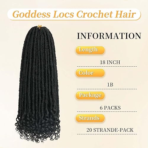 Miniatura 2 de Goddess Locs - 6 paquetes de cabello de ganchillo rectos, trenzas de ganchillo de 18 pulgadas, extensiones de cabello sintético rizado suave