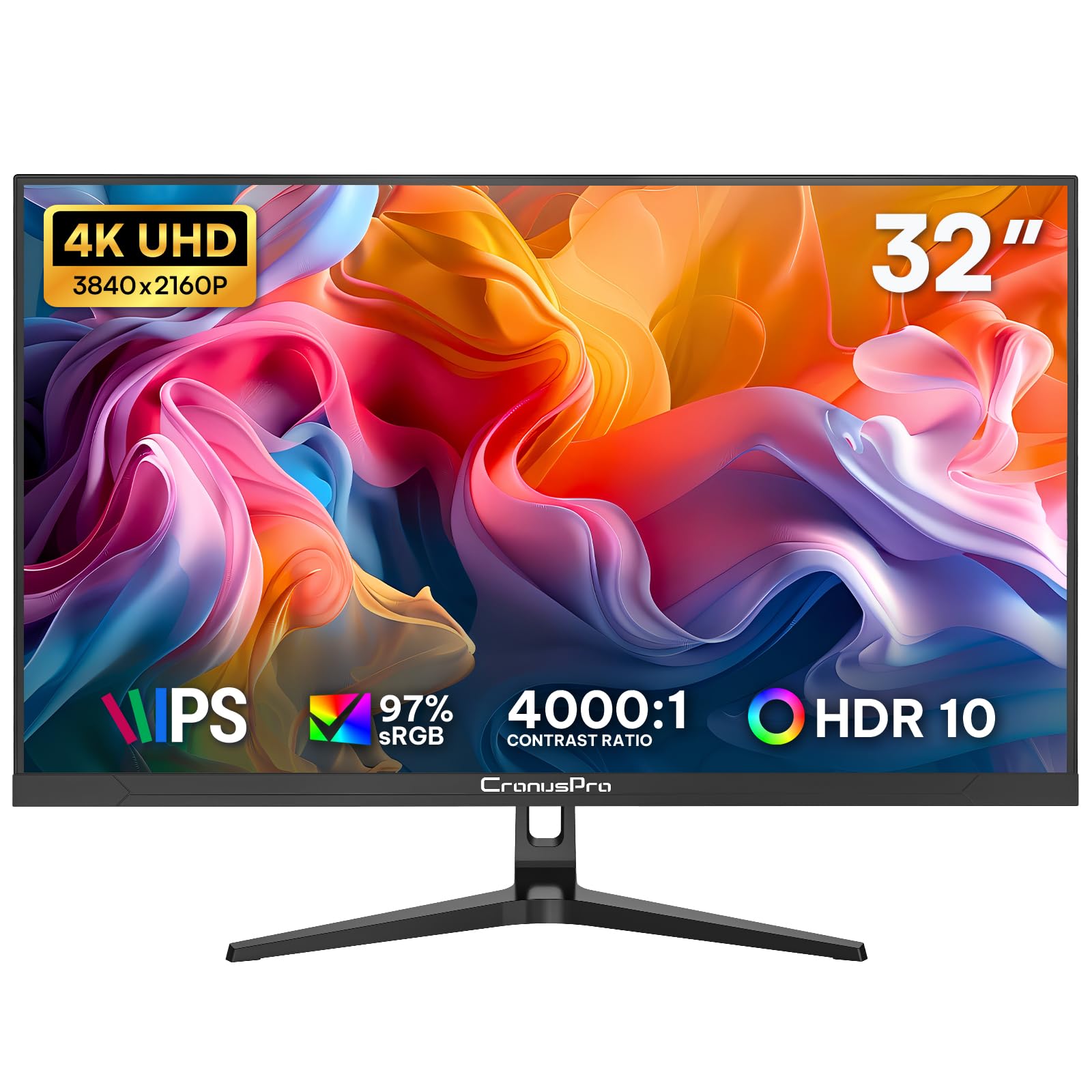 Monitor 32 Pulgadas 4K, UHD (3840 x 2160) IPS Panel, 4000:1, 97% sRGB, Eye Care, HDR10, 60 Hz, UHD Monitor 4K para Oficina Fotografía Vídeo FreeSync, HDMI/DP, VESA 75x75 mm, Negro