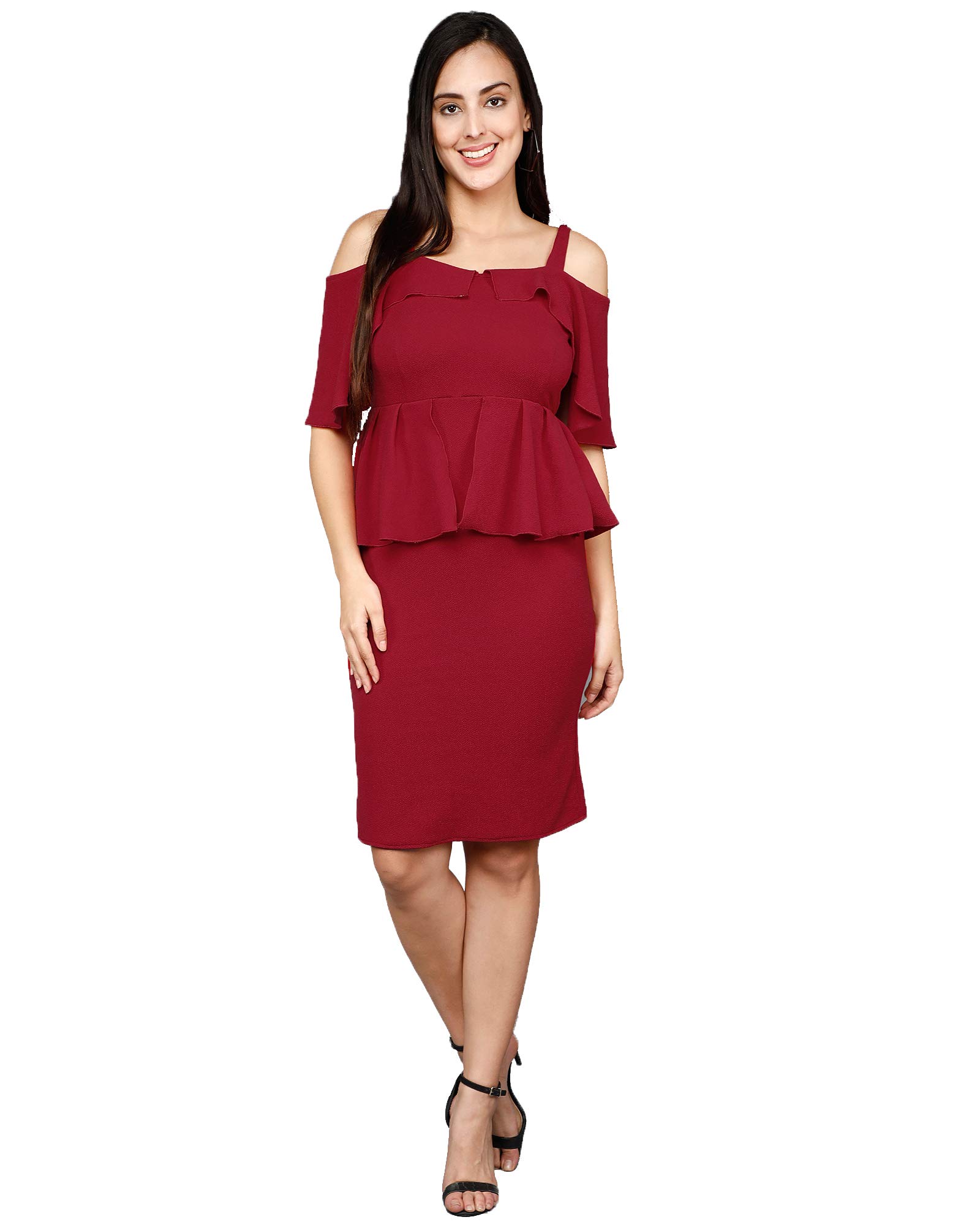 ADDYVEROWomen's Solid Off Shoulder Bodycon Knee Length Dress