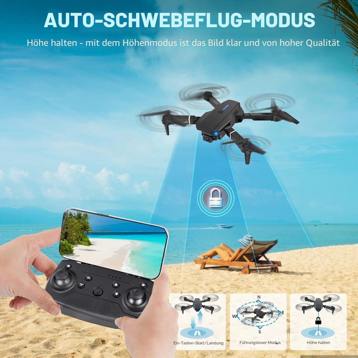 Drohne mit Kamera 4K,Mini Drone mit 2 Akkus und Handtasche für Anfänger | One KeyStart/Landen,Höhenhaltung,Gestenfotografie，Faltbar,Flugbahn,360°Flip,Mini-Drohne als Geschenk für Anfängerkinder