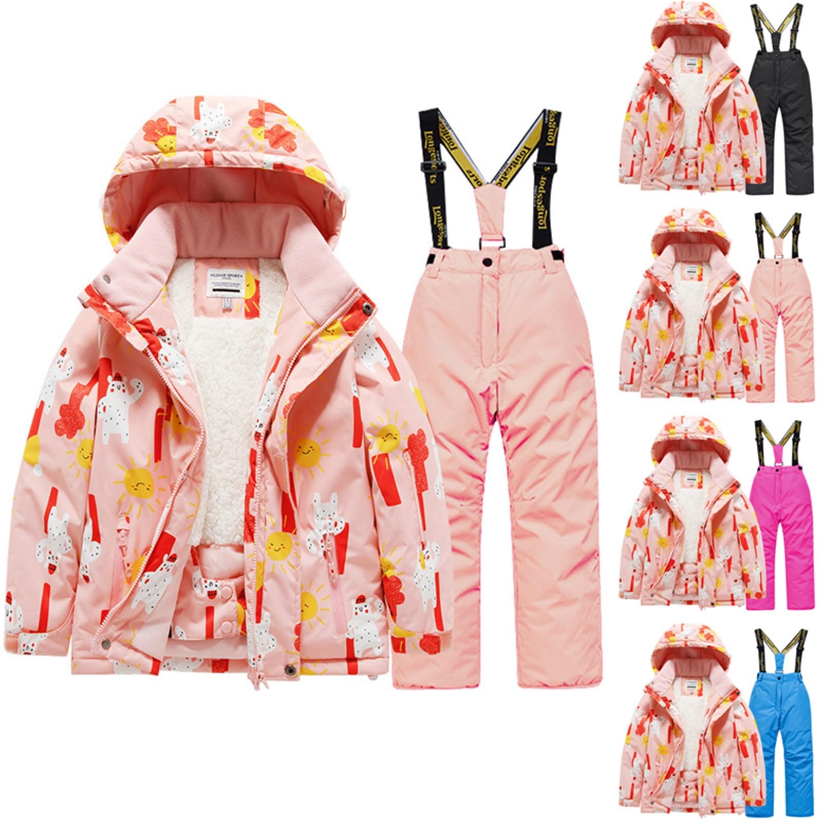 Combinaison de Ski Enfant Fille Ensemble 2pcs Veste de Ski + Salopette Pantalon Enfants Cadeau Noel Tenue de Neige Imperméable Coupe-Vent Vêtements de Neige Imperméable Combinaisons pour 3-12 ans