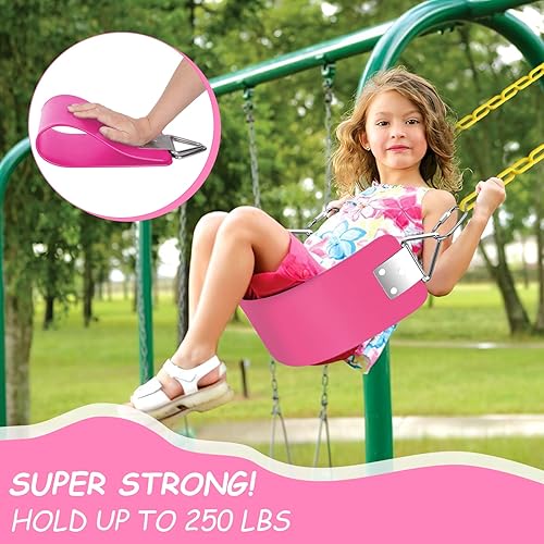 Miniatura 2 de AGPTEK Asiento de columpio, 30.4 x 6 x 0.27 pulgadas, columpio de patio para niños y niñas y adultos con anillo triangular de metal, rosa (límite de