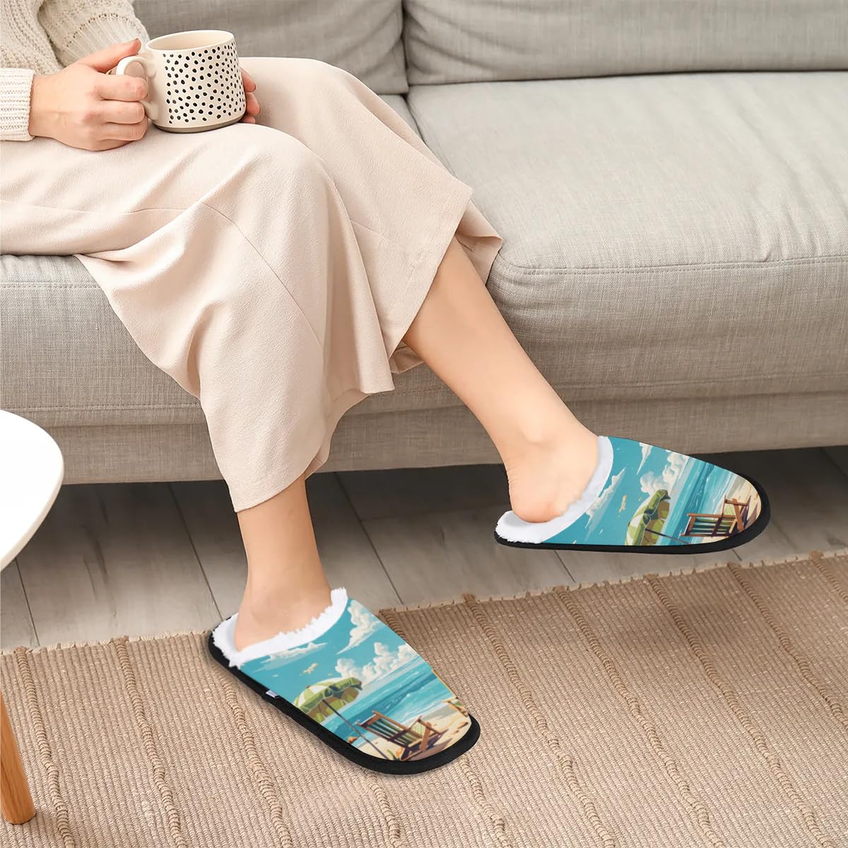 Hsnar Beach Time Leisure Slippers for Women Soft Non-Slip Indoor Slippers Home Slippers for Bedroom Hotel Travel Spa, L