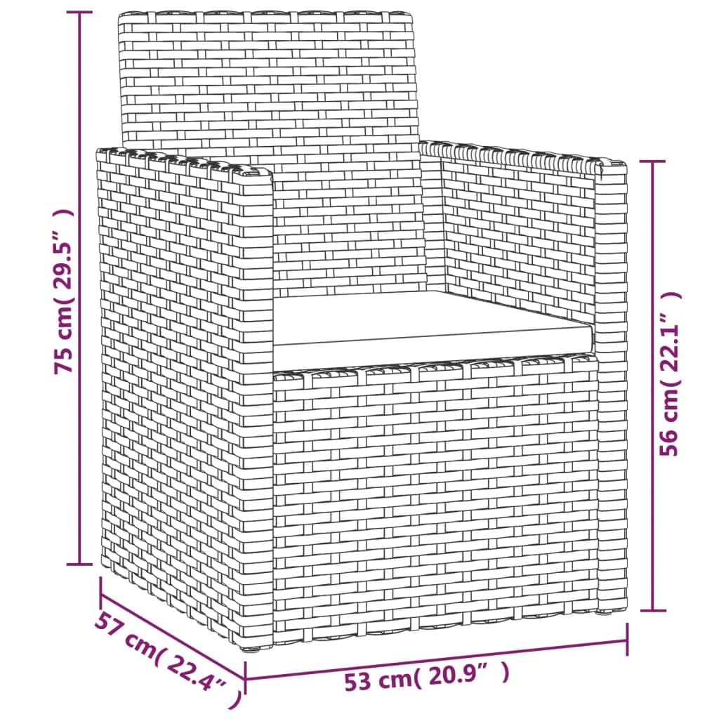 Poltrona da Giardino in Polyrattan Grigio con Cuscino | Sedia da esterno compatta con telaio in acciaio e morbida imbottitura per arredare balcone, terrazzo e portico.