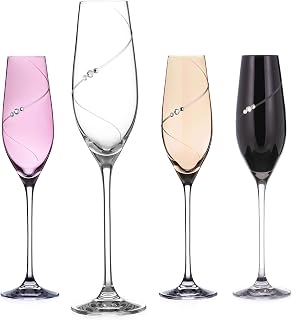 DIAMANTE Champagnerflöten mit "Silhouette Color Selection", handgeschliffenes Design, verziert mit Kristallen, 4 Stück