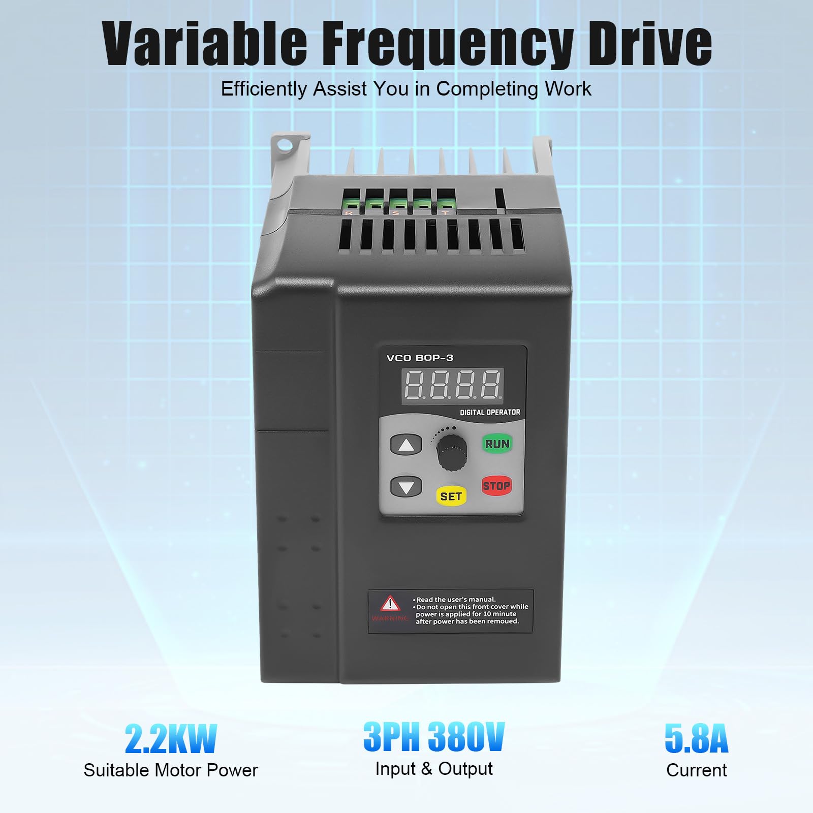 Frequenzumrichter 380V 2.2KW, Drehzahlregler 230V Motor mit Fernbedienung - 3-Phasen Frequenzgenerator für Poolpumpe, Lüfter & Industrieanlagen, Sanftanlauf & 8-fach Schutz