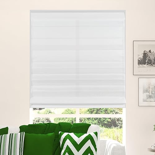 CALYX INTERIORS Fabric Roman Shade with White Backing, Light Filtering, Cordless, 26.5"W X 60"H, Cloud White