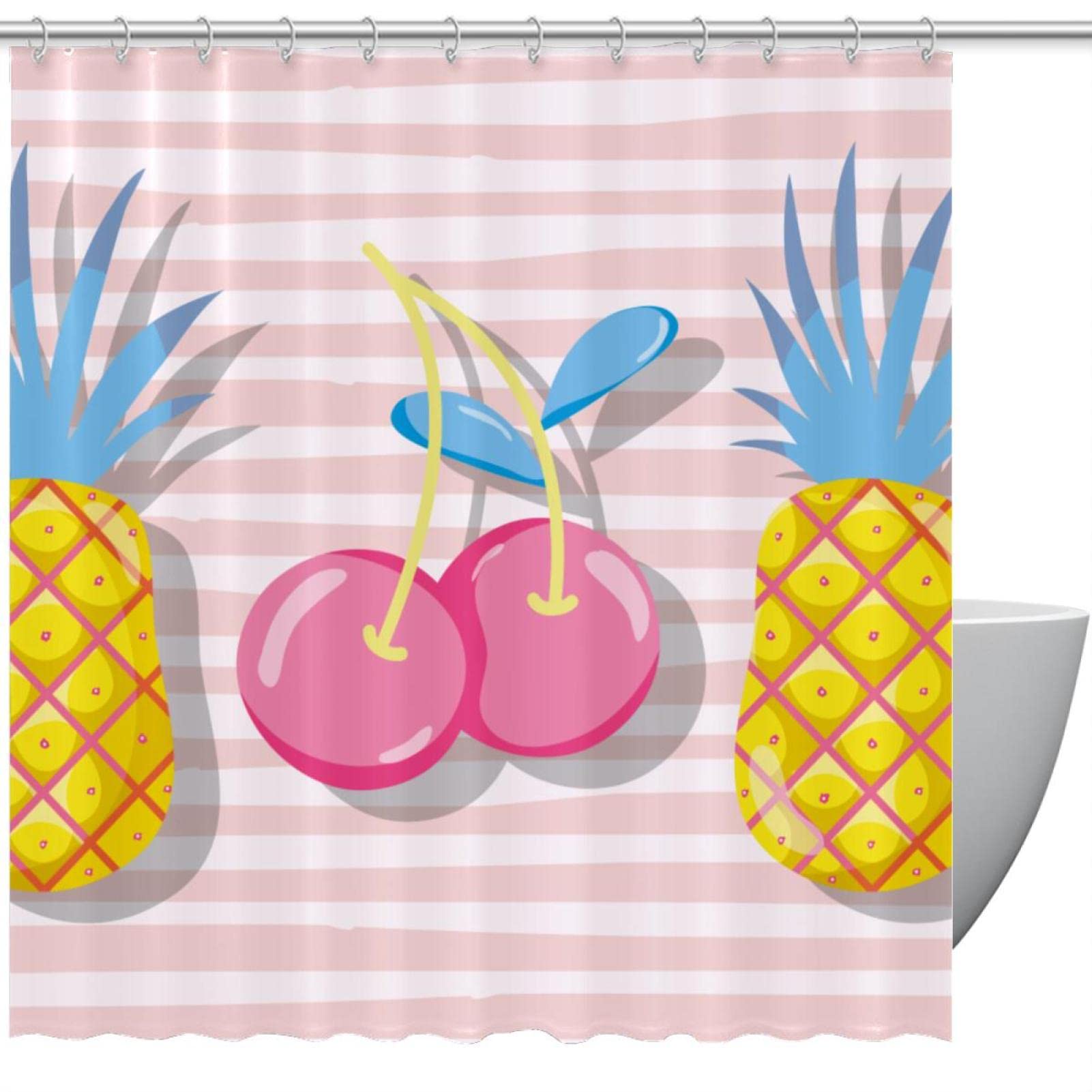 Rideau de douche imperméable fini les éclaboussures motif fruits 12 crochets