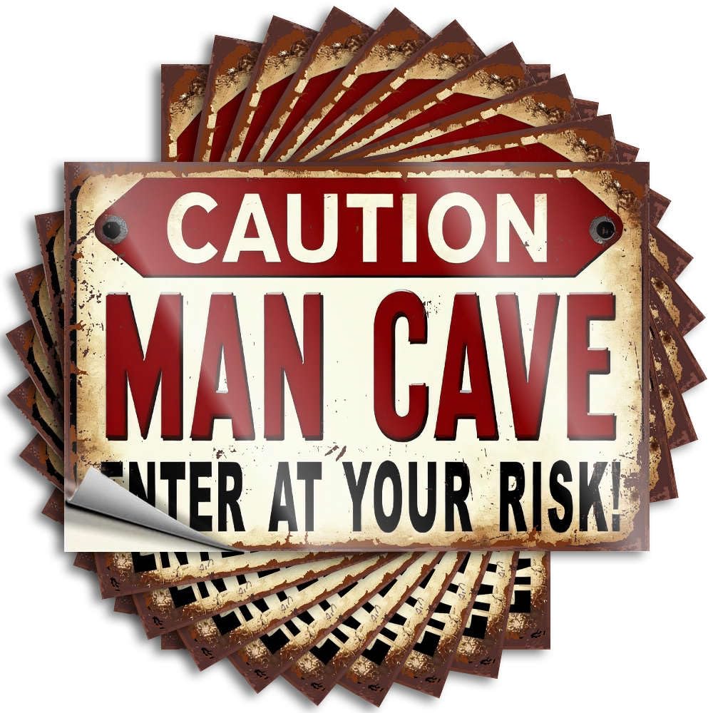 Western Quote Durable Garage | Caution Man Cave Enter At Your Risk! Spring Self Adhesive Sticker for Exterior DIY(12X18CM)