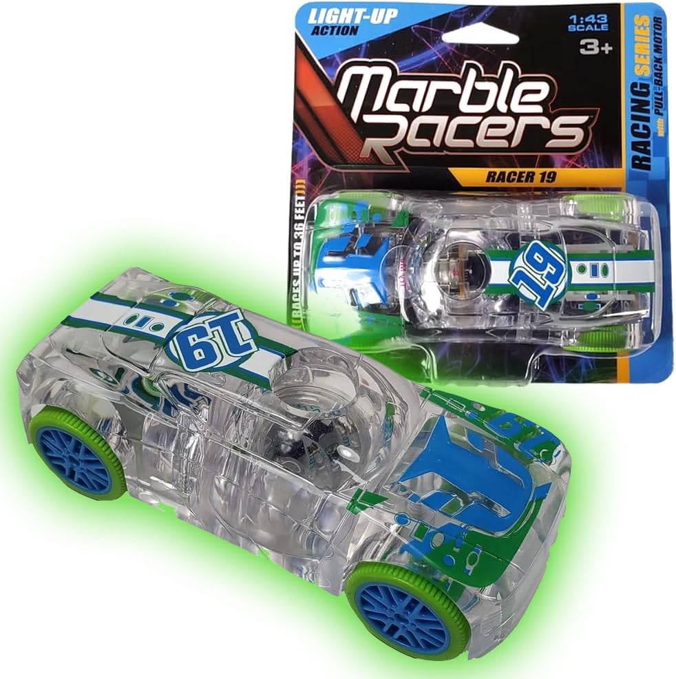No. 19, LED Light Up Pull Back Race Car, Toy Vehicle for Kids 3 and Up