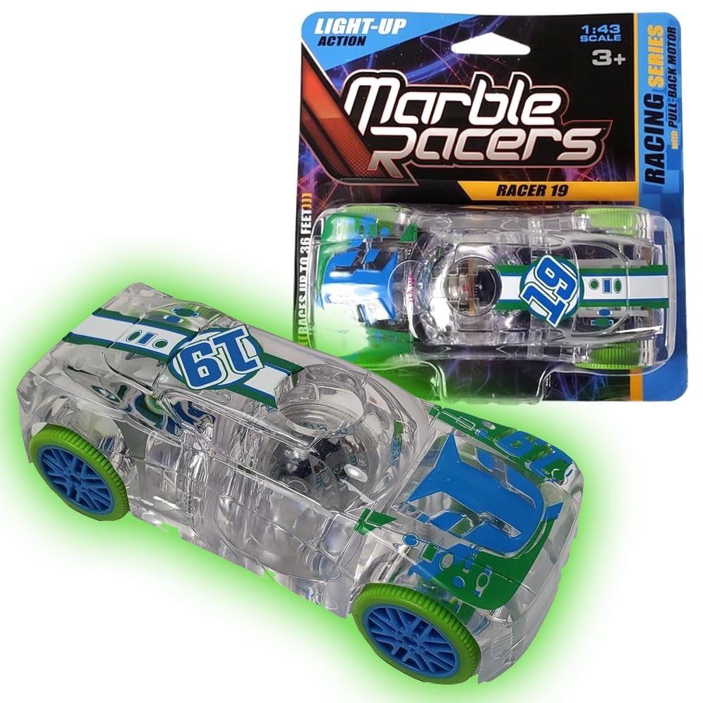 Marble Racers No. 19, LED Light Up Pull Back Race Car, Toy Vehicle for Kids 3 and Up