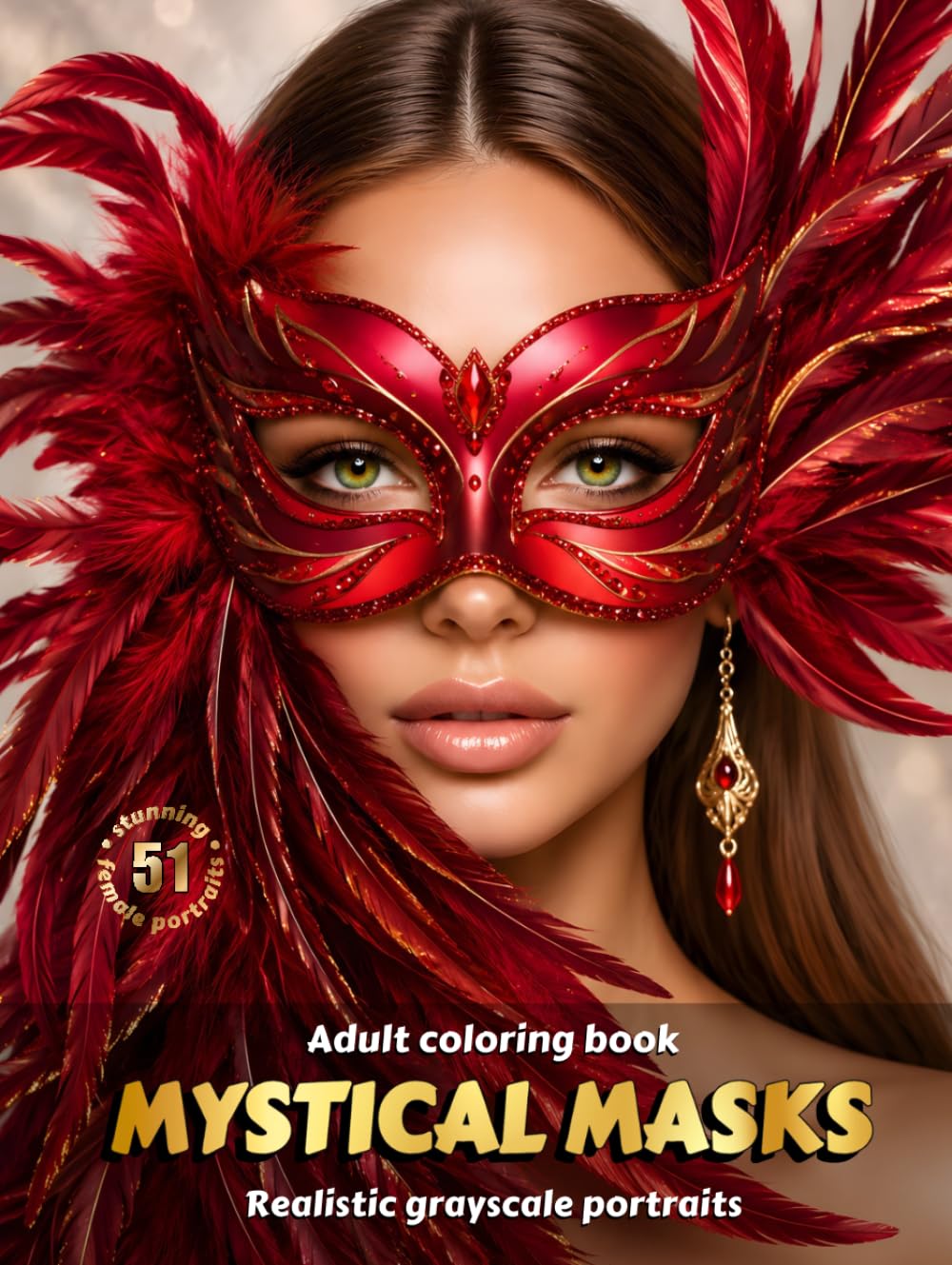 MYSTICAL MASKS – Adult Coloring Book | Realistic Grayscale Portraits of Women in Carnival Masks | for Relaxation and Mindful Creativity: English Edition (Colorful Adventures)