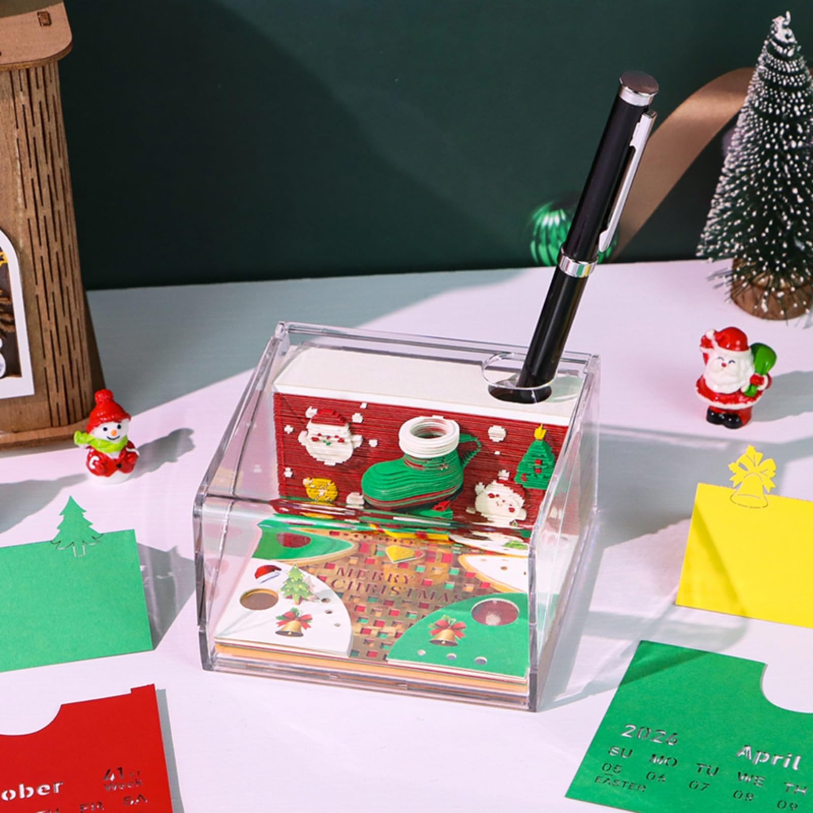 3D-Papierschnitzkalender 2026 mit LED-Licht – Abreiß-Notizblock und Notizblock, Schreibtisch-Dekoration for Weihnachten, Einweihungsfeiern, Zuhause und Büro