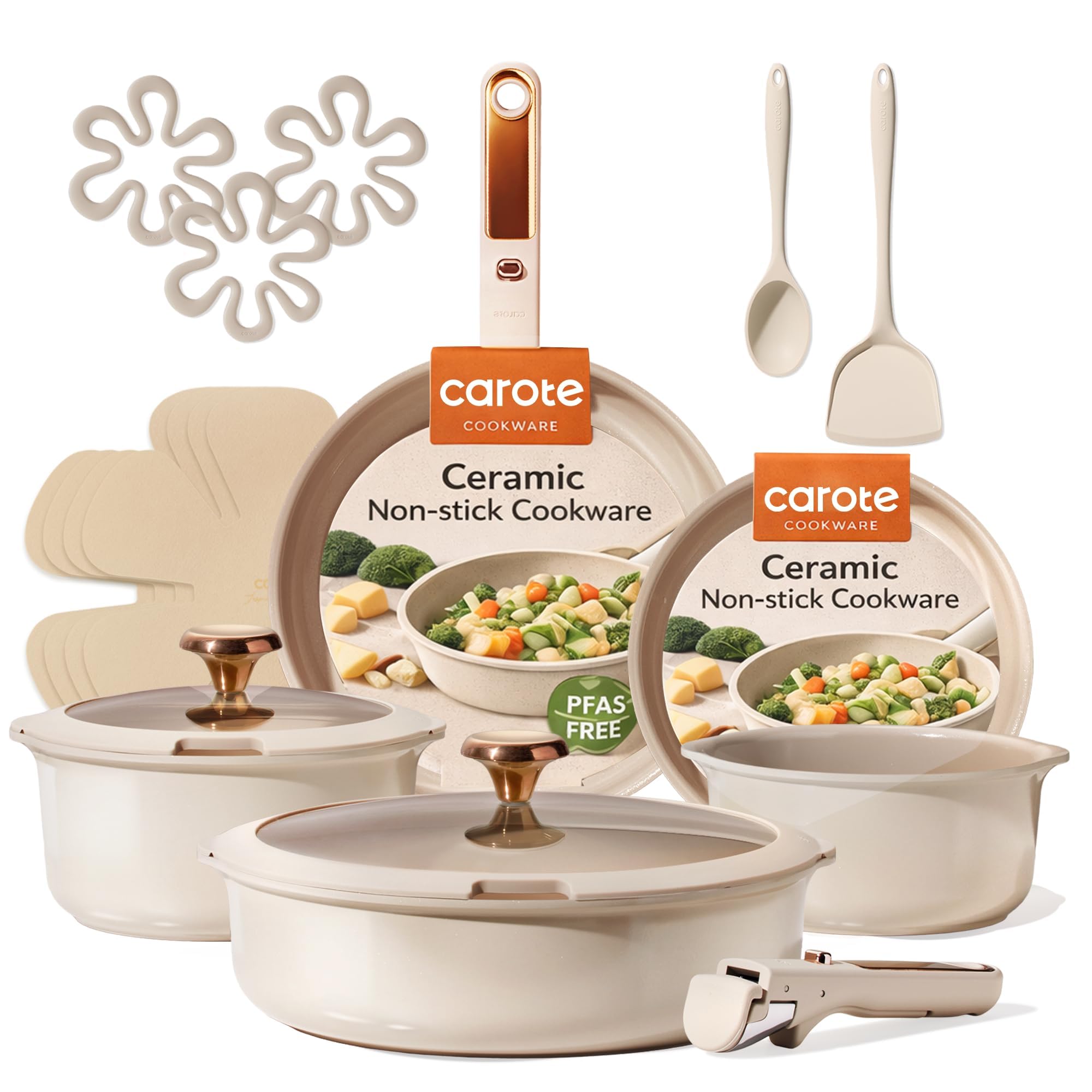 CAROTE 18Pcs Ceramic Cookware Set