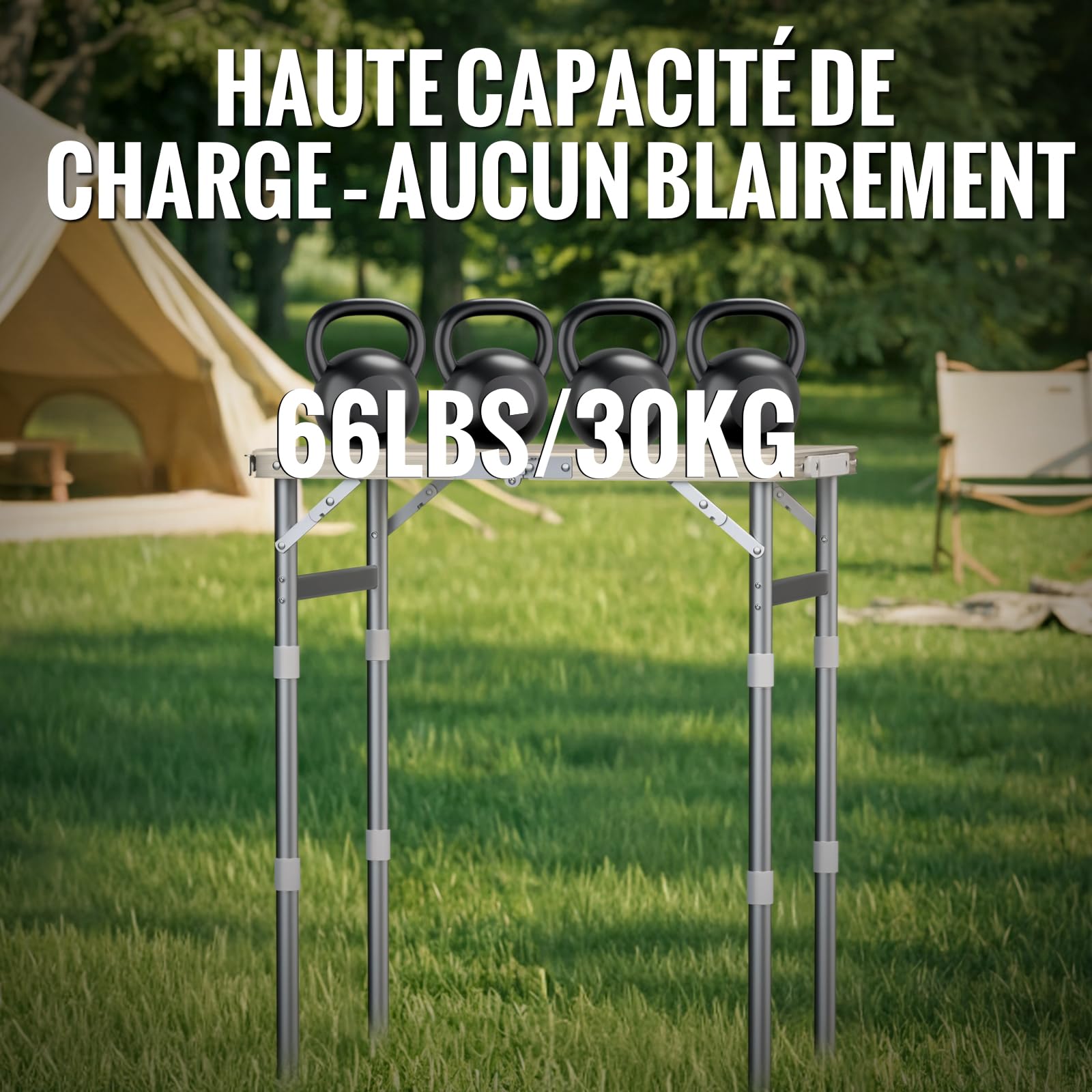 GARLLEN Table de Camping imperméable avec Plateau en Plastique Haute densité, Table de Pique-Nique Pliable Portable avec 3 hauteurs réglables, Cadre en Aluminium, Table d'extérieur pour Barbecue | Table Pliante Exterieur à 3 Hauteurs Réglables,Table de Pi