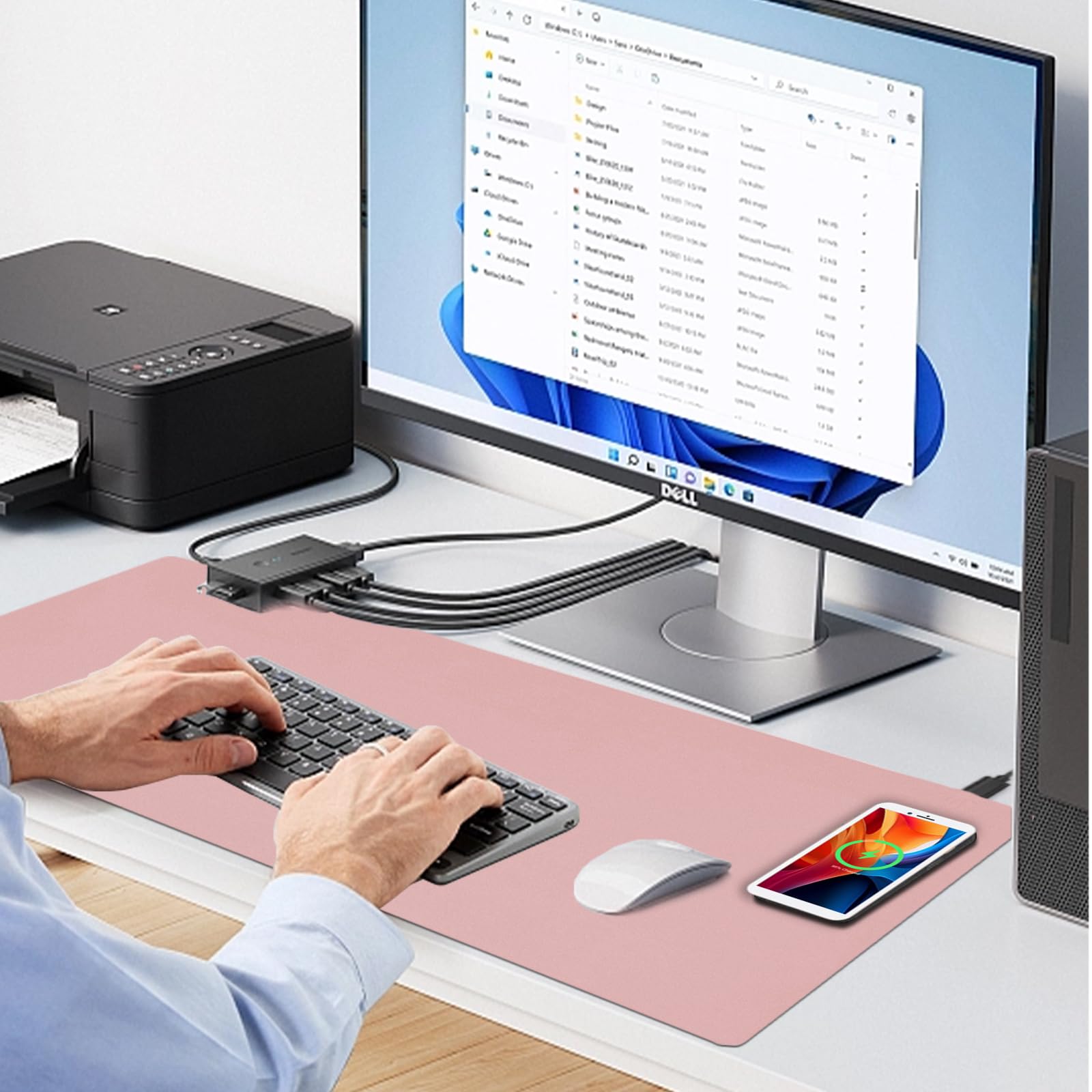 Schreibtischunterlage mit kabellosem Laden, rosa Mauspad mit kabellosem Ladegerät, Schreibtischunterlage für Desktop, Mauspad, großes Mauspad, Leder-Computer-Mauspad für Tastatur und Maus, 81,3 x 40,6