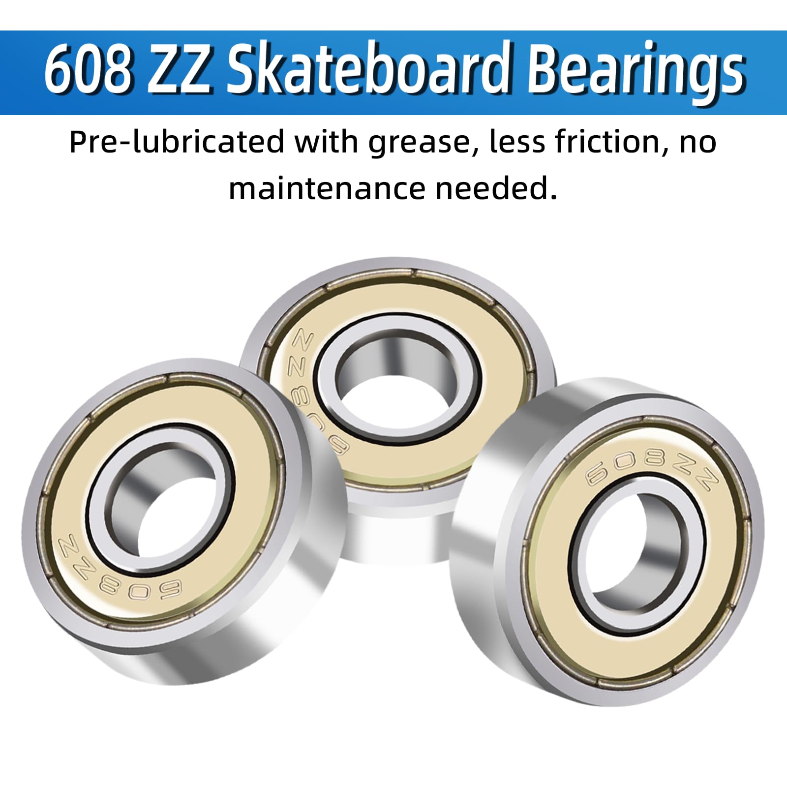Cuscinetti a sfera 608 ZZ, confezione da 40 pezzi, 8 mm x 22 mm x 7 mm, in metallo, a doppia schermatura, cuscinetti a sfere a gola profonda in miniatura per skateboard, pattini a rotelle