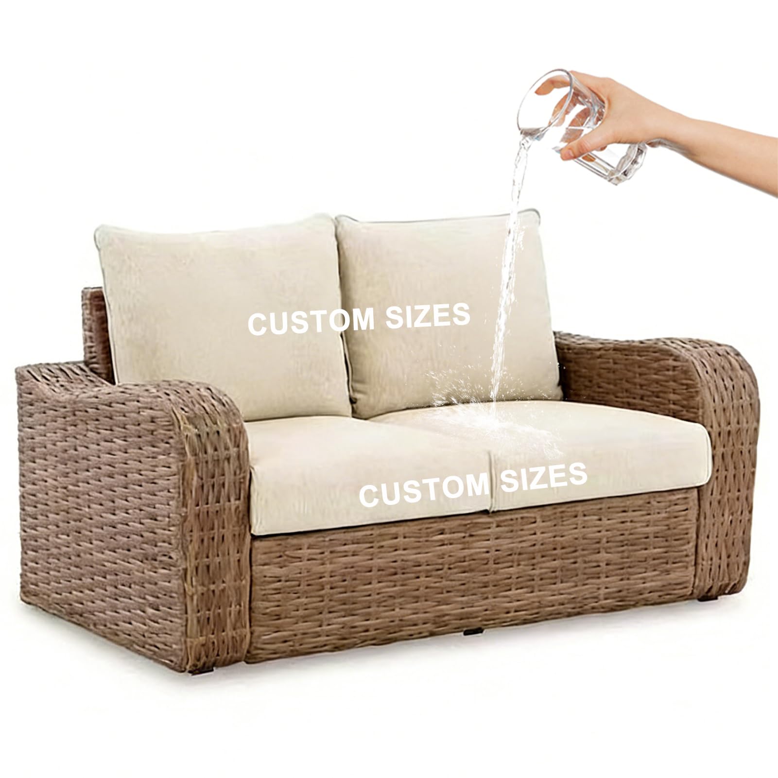 Custom Size Bench Cushion Outdoor Garden Waterproof, Durable Fade Resistant Rattan Seats Cushions Seat Pad Replacement Cushion for Patio Furniture Indoor Porch Window,Light Gray,Backrest