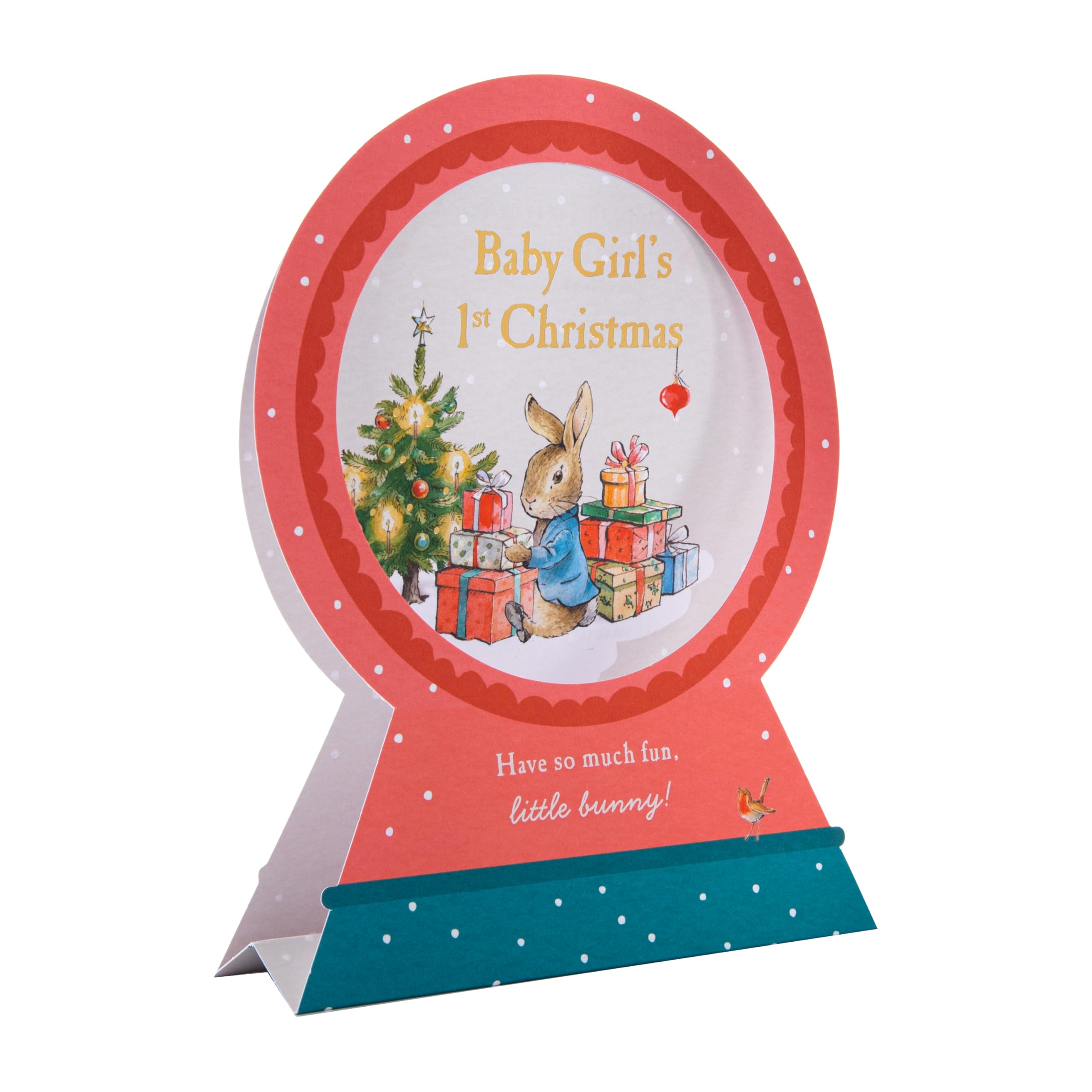 Hallmark Baby's First Christmas Card, Baby Girl, 3D & Pop-Up Peter Rabbit Christmas Card, Beatrix Potter, Snow Globe Design