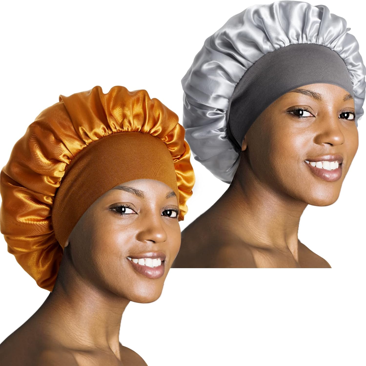 2Pack Satin Bonnet Sleeping Cap,Wide 