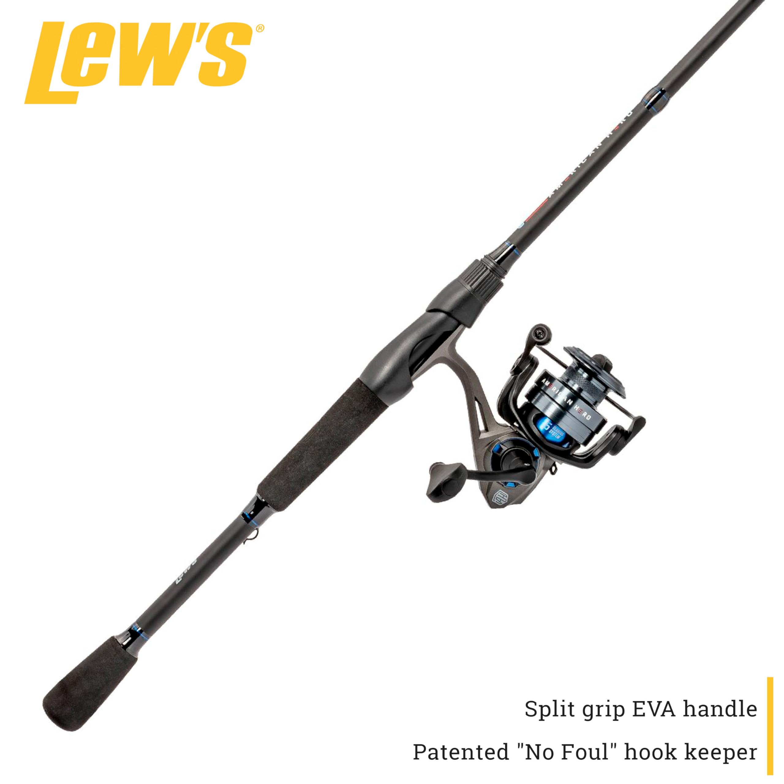 Amazon.com : Lew's American Hero Spinning Reel and Fishing Rod Combo, 6-Foot  2-Piece Med-Light Power Fast Action IM6 Graphite Rod, Size 200 Reel,  Gray/Black/Blue : Sports & Outdoors