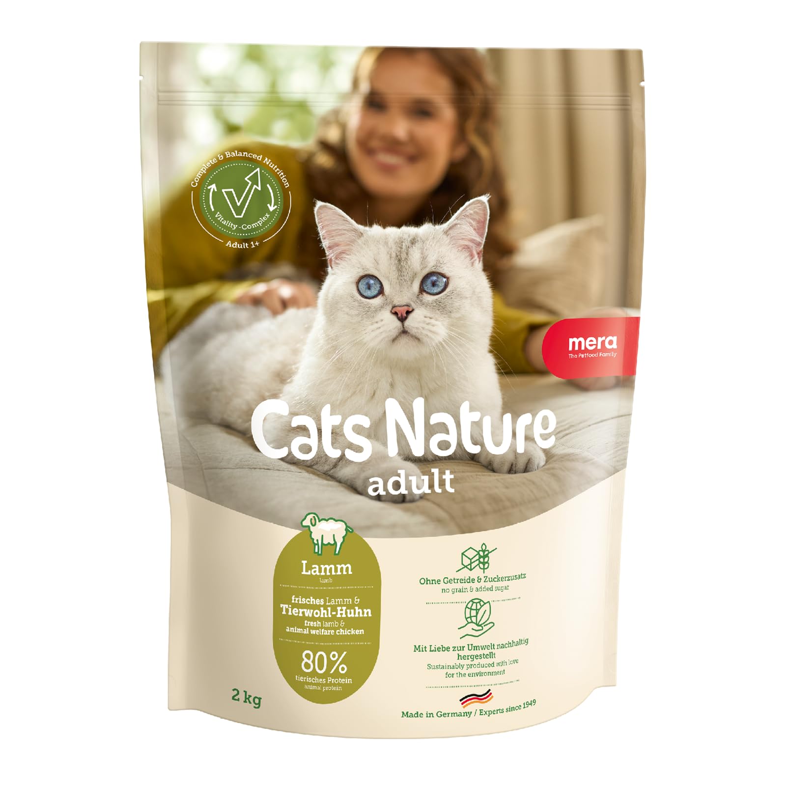 MERA Cats Nature Lamm Premium Katzenfutter Trocken 2kg | Getreidefrei & zuckerfrei | Adult Katzen Trockenfutter hoher Fleischanteil | Dry Cat Food