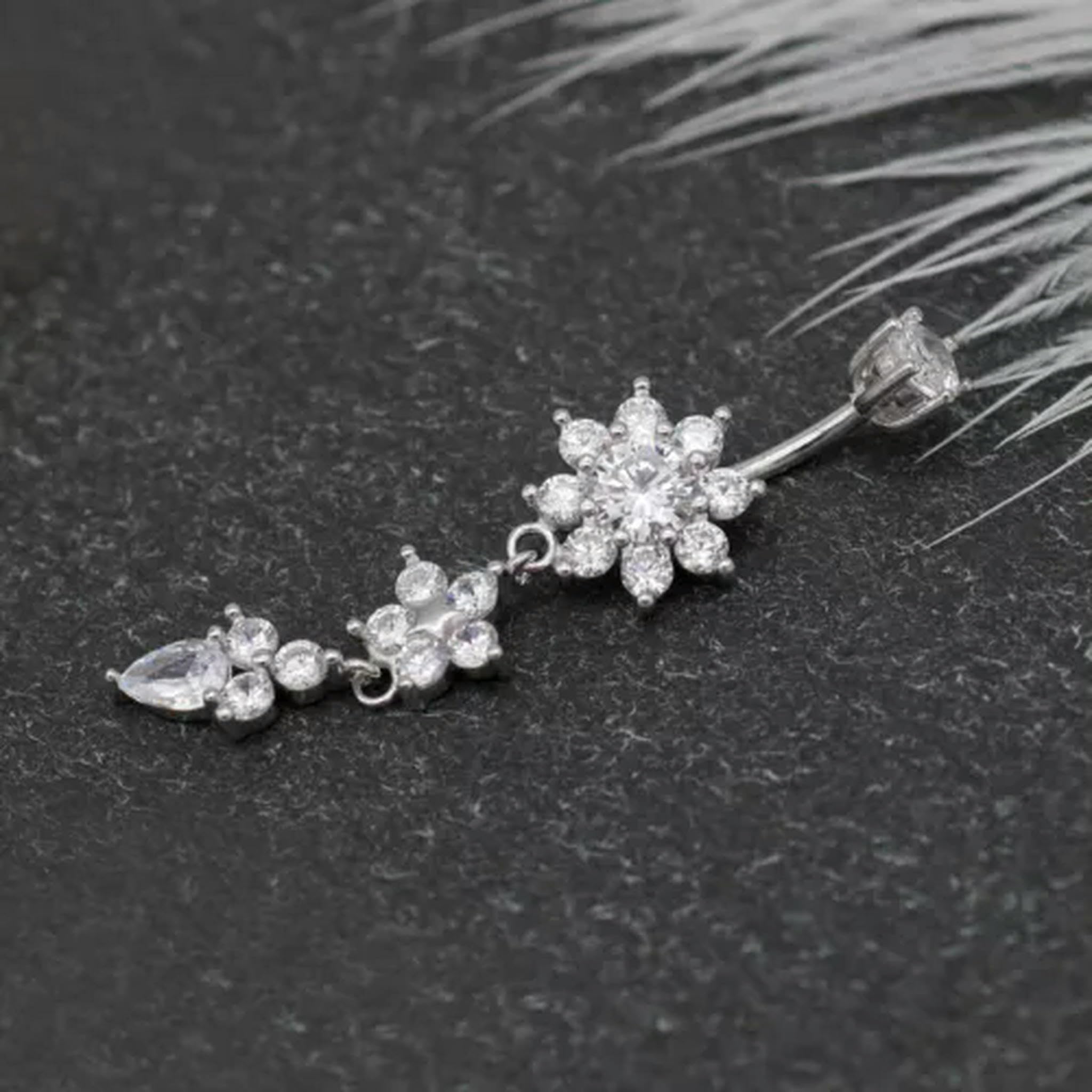 Piercing all'ombelico in Argento Sterling 925 con Fiore di Cristallo Carino A4400-6mm
