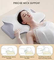 Vista 3 de Almohada cervical para cuello y hombros, almohadas ergonómicas de espuma viscoelástica con funda lavable para dormir, almohada de soporte de cuello