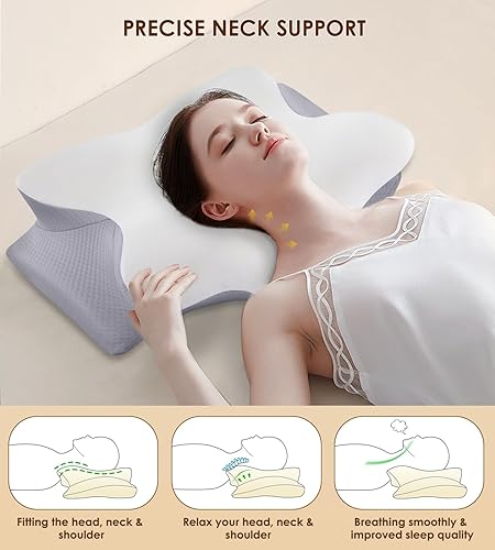 Miniatura 3 de Almohada cervical para cuello y hombro, almohadas ergonómicas de espuma viscoelástica para dormir con funda de almohada lavable, almohada