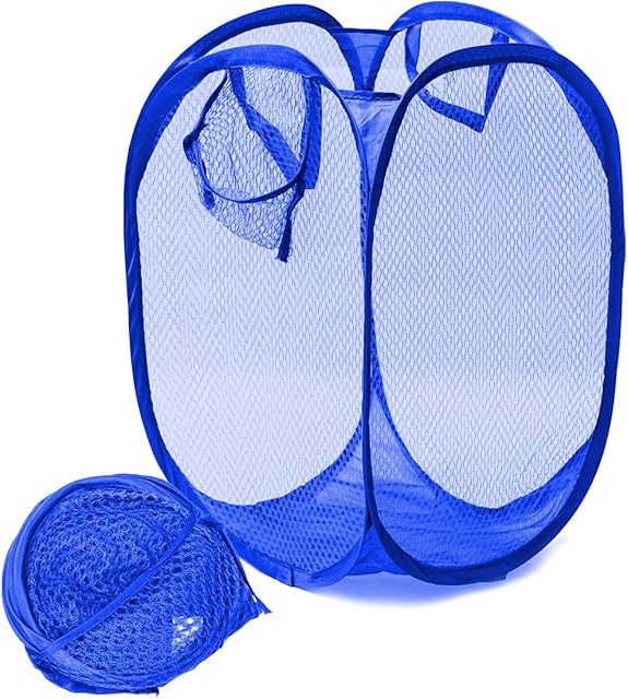 JJOnlineStore - UK Foldable Pop Up Mesh Washing Laundry Basket Bag Bin Hamper Toy Tidy Storage Organiser Organizer (Dark Blue)