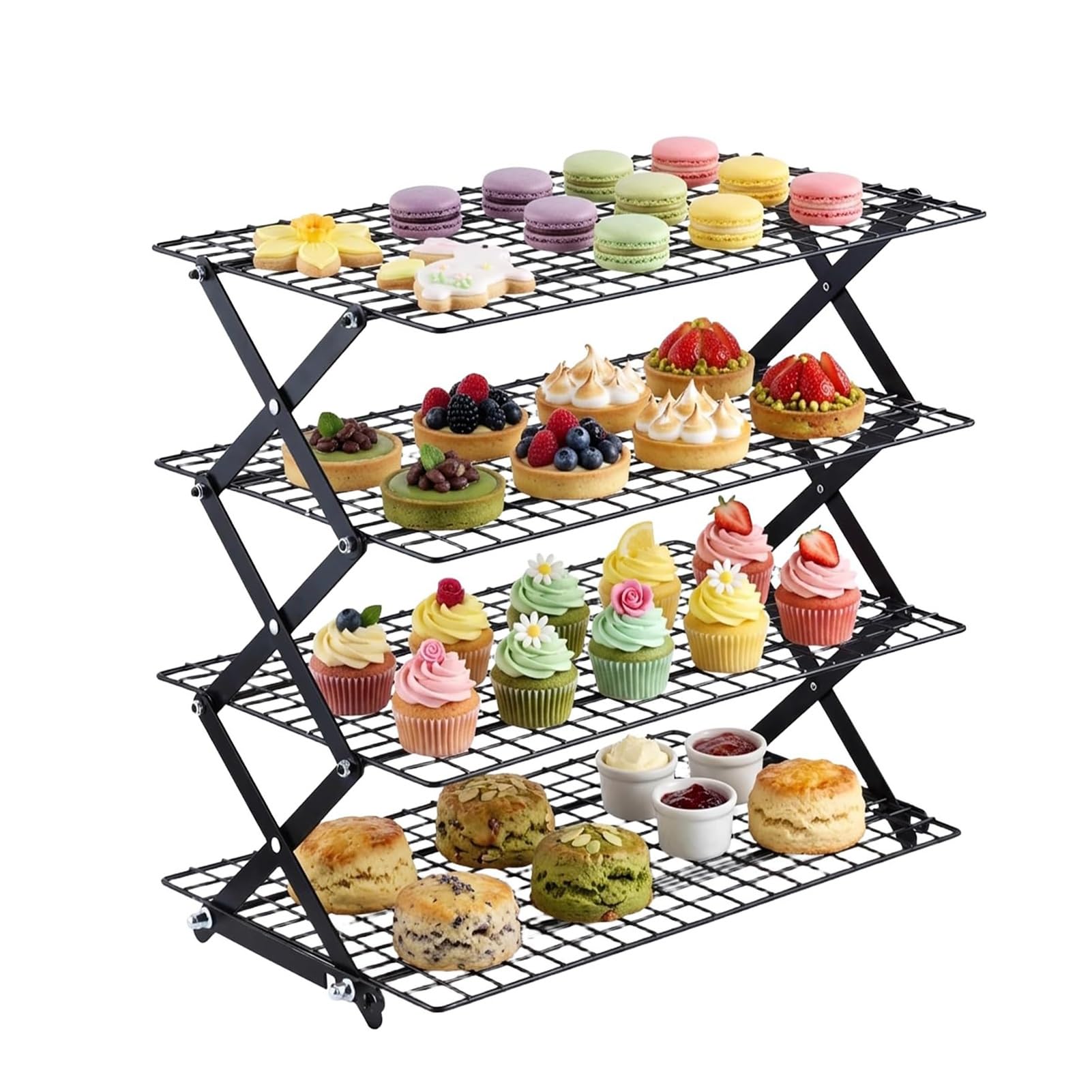 JOUFNING 2/3/4-Tier Collapsible Cooling Racks, Bakery Rack, Detachable Wire Cooling Rack, Stackable Drying Racks, for Cookie Bread Pizza Baking, Gifts for Women(4-Tier)