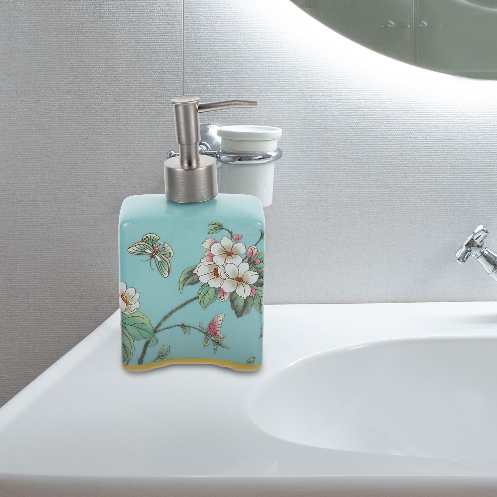 CLISPEED Dispenser di Sapone Facile da Usare da 410ml con Pompa in Ceramica Riutilizzabile Bottiglia Vuota per Shampoo e Bagnoschiuma per Uso Famiglia e Bagno