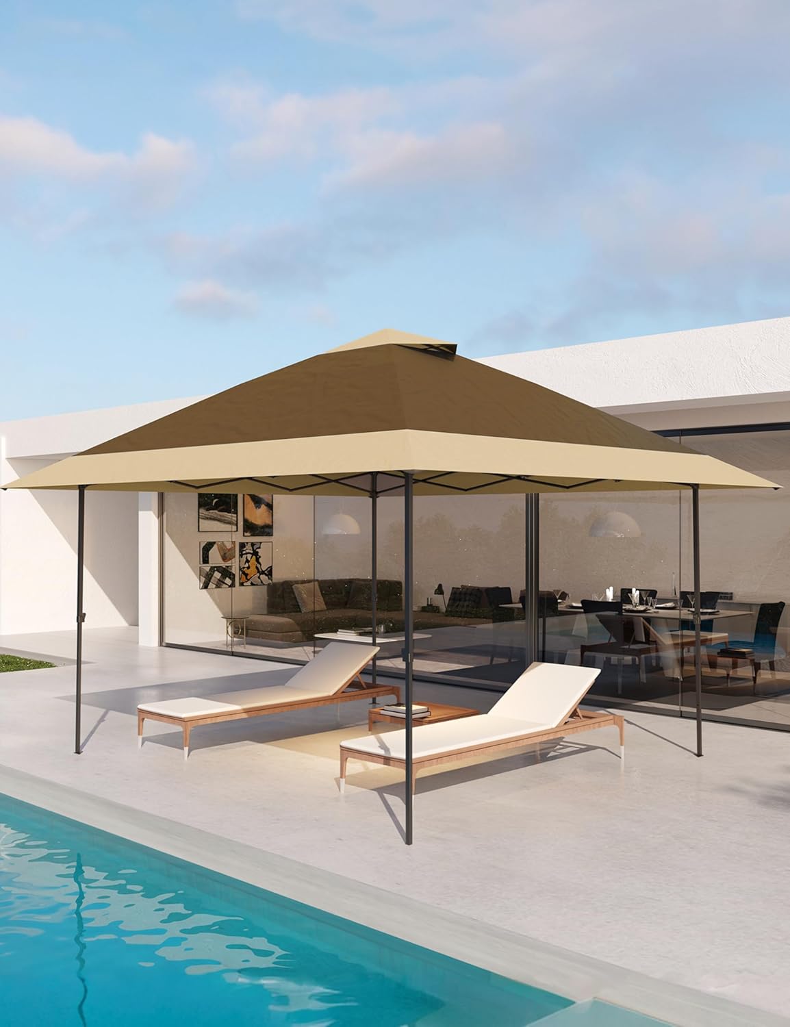 KYBOLT 12x12 Pop Up Gazebo Outdoor Canopy Shelter with 4 Stanbags, 8 Stakes Instant Gazebo Tent for Lawn, Garden, Backyard Deck (Khaki + Dark Khaki)